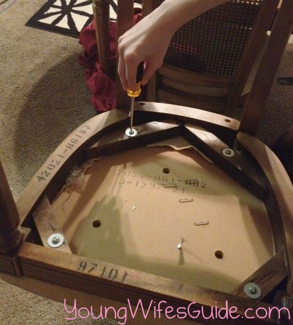 Unscrew the seat cushions-Recover old chairs